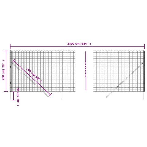 Ogrodzenie z siatki drucianej, antracytowe, 2x25 m