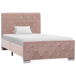 Rama łóżka, różowa, tapicerowana aksamitem, 90x200 cm