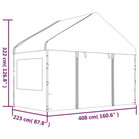 Namiot ogrodowy z dachem, biały, 4,08x2,23x3,22 m, polietylen