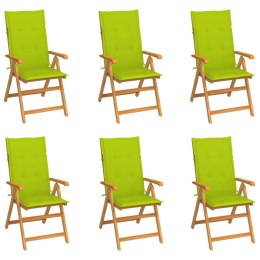 Krzesła ogrodowe, 6 szt., jasnozielone poduszki, drewno tekowe