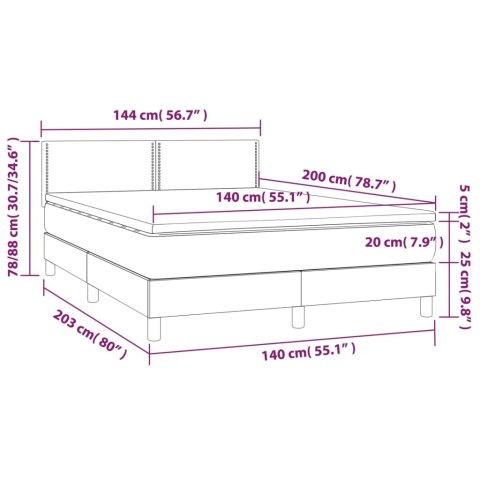 Łóżko kontynentalne z materacem i LED czarna ekoskóra 140x200cm