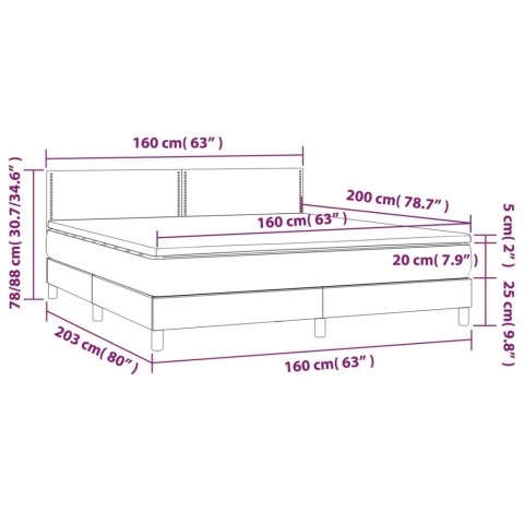 Łóżko kontynentalne z materacem i LED czarna ekoskóra 160x200cm