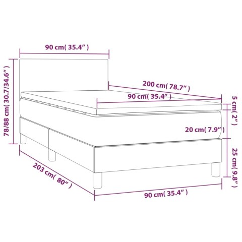 Łóżko kontynentalne z materacem i LED czarna ekoskóra 90x200 cm