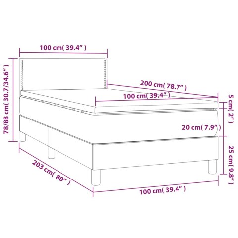 Łóżko kontynentalne z materacem i LED zielony aksamit 100x200cm