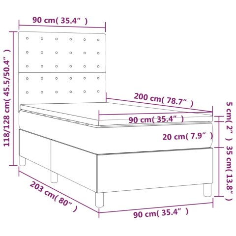 Łóżko kontynentalne z materacem i LED czarna ekoskóra 90x200 cm