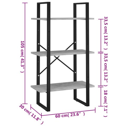 Regał, szarość betonu, 60x30x105 cm, płyta wiórowa