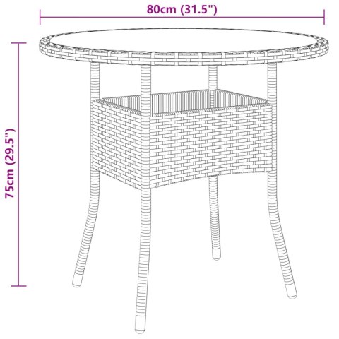 Stolik ogrodowy, Ø80x75 cm, szkło hartowane i rattan PE, szary