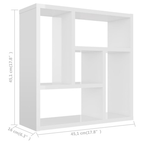 Półka ścienna, wysoki połysk, biała, 45,1x16x45,1 cm, płyta