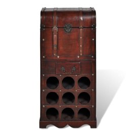 Drewniany stojak na 9 butelek z kufrem i szufladą