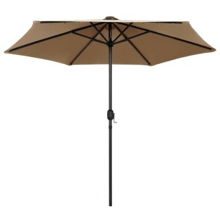 Parasol ogrodowy z LED i aluminiowym słupkiem, 270 cm, taupe