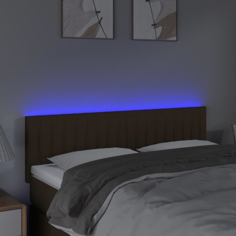 Zagłówek do łóżka z LED, ciemnobrązowy, 144x5x78/88 cm, tkanina