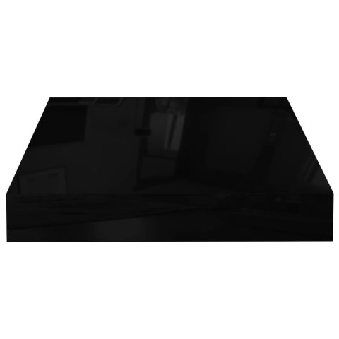 Półki ścienne 2 szt., czarne, wysoki połysk, 23x23,5x3,8 cm MDF