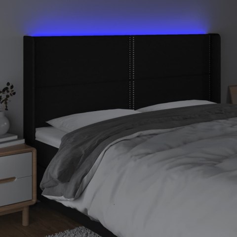 Zagłówek do łóżka z LED, czarny, 203x16x118/128 cm, tkanina