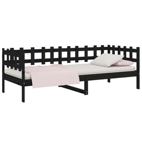 Łóżko dzienne, czarne, 90x190 cm, lite drewno sosnowe
