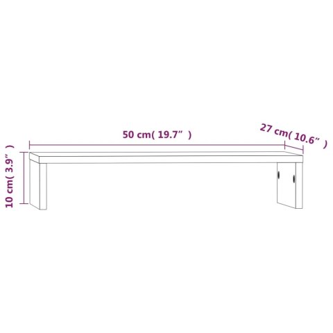 Podstawka na monitor, szara, 50x27x10 cm, lite drewno sosnowe