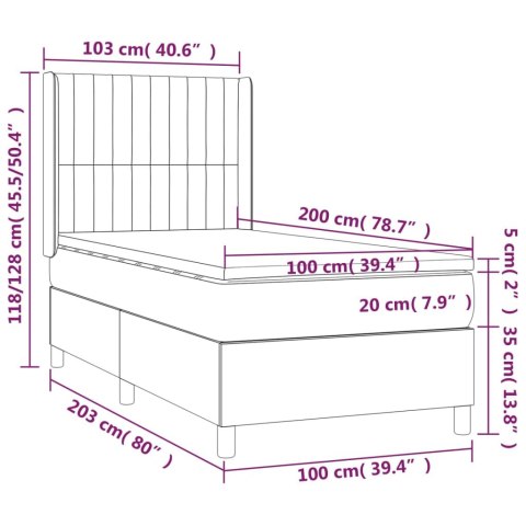 Łóżko kontynentalne z materacem i LED, czarny aksamit 100x200cm