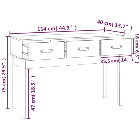 Stolik konsolowy, szary,114x40x75 cm, lite drewno sosnowe