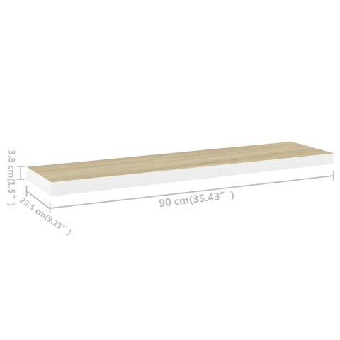 Półka ścienna, dębowo-biała, 90 x 23,5 x 3,8 cm, MDF