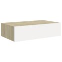 Półki ścienne z szufladą, 2 szt., dąb i biel, 40x23,5x10cm, MDF