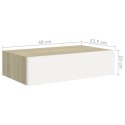 Półki ścienne z szufladą, 2 szt., dąb i biel, 40x23,5x10cm, MDF