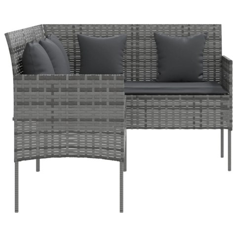 Sofa w kształcie litery L z poduszkami, rattan PE, szara