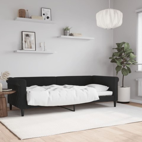Łóżko dzienne, czarne, 80x200 cm, obite aksamitem