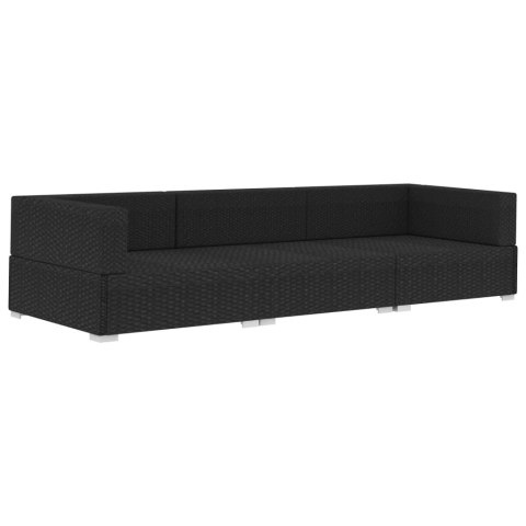 3-częściowa sofa ogrodowa z poduszkami, rattan PE, czarna