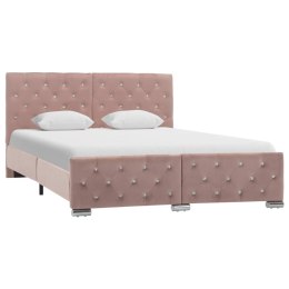 Rama łóżka, różowa, tapicerowana aksamitem, 140x200 cm