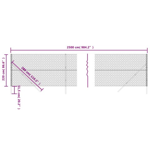 Ogrodzenie z siatki, antracytowe, 2,2x25 m