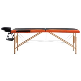 Składany stół do masażu 2-strefowy, drewno, czarno-pomarańczowy