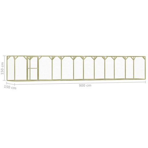 Klatka dla drobiu, 1,5x9x1,5 m, impregnowane drewno sosnowe