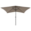 Parasol z lampkami LED, na stalowym słupku, kolor taupe, 2x3 m