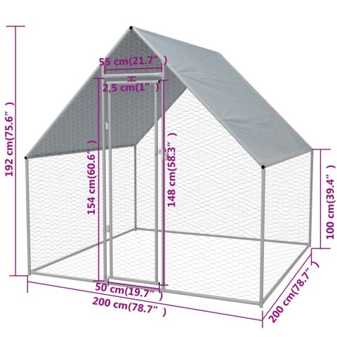 Klatka zewnętrzna dla kurcząt, stal galwanizowana, 2x2x1,92 m