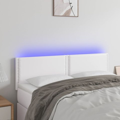 Zagłówek do łóżka z LED, biały, 144x5x78/88 cm, sztuczna skóra