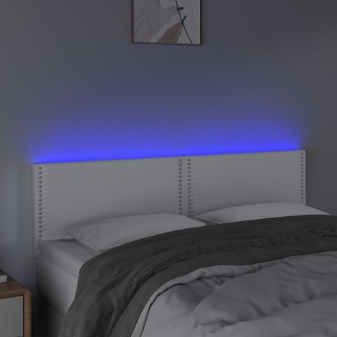 Zagłówek do łóżka z LED, biały, 144x5x78/88 cm, sztuczna skóra