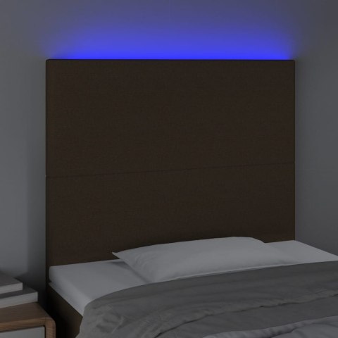 Zagłówek do łóżka z LED ciemnobrązowy, 90x5x118/128 cm tkanina