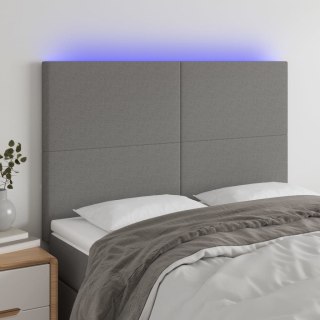 Zagłówek do łóżka z LED, ciemnoszary, 144x5x118/128 cm, tkanina