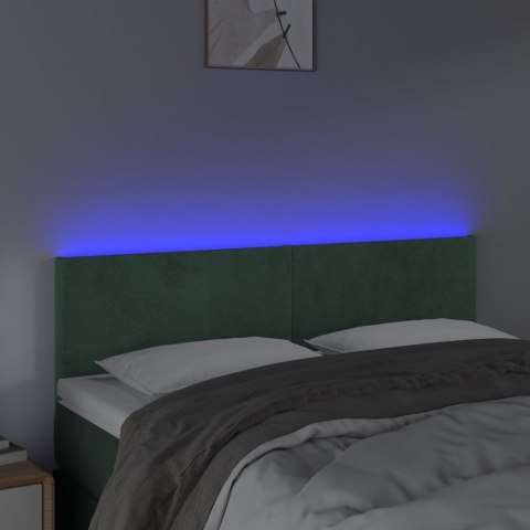 Zagłówek do łóżka z LED, ciemnozielony, 144x5x78/88 cm, aksamit