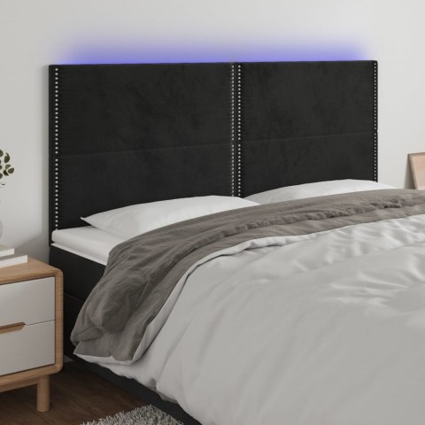 Zagłówek do łóżka z LED, czarny, 160x5x118/128 cm, aksamit