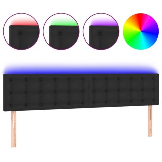 Zagłówek do łóżka z LED, czarny, 200x5x78/88 cm, sztuczna skóra