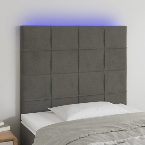 Zagłówek do łóżka z LED, ciemnoszary, 100x5x118/128 cm, aksamit