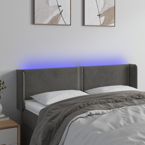 Zagłówek do łóżka z LED, ciemnoszary, 147x16x78/88 cm, aksamit