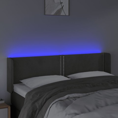 Zagłówek do łóżka z LED, ciemnoszary, 147x16x78/88 cm, aksamit