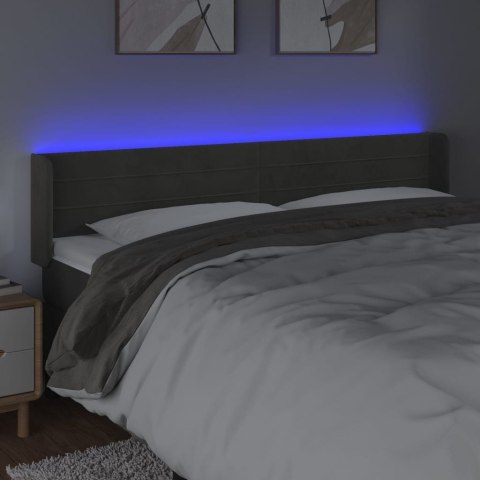 Zagłówek do łóżka z LED, ciemnoszary, 183x16x78/88 cm, aksamit