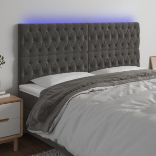 Zagłówek do łóżka z LED, ciemnoszary, 200x7x118/128 cm, aksamit