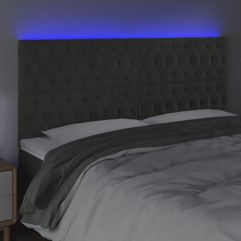 Zagłówek do łóżka z LED, ciemnoszary, 200x7x118/128 cm, aksamit