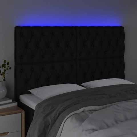 Zagłówek do łóżka z LED, czarny, 160x7x118/128 cm, tkanina