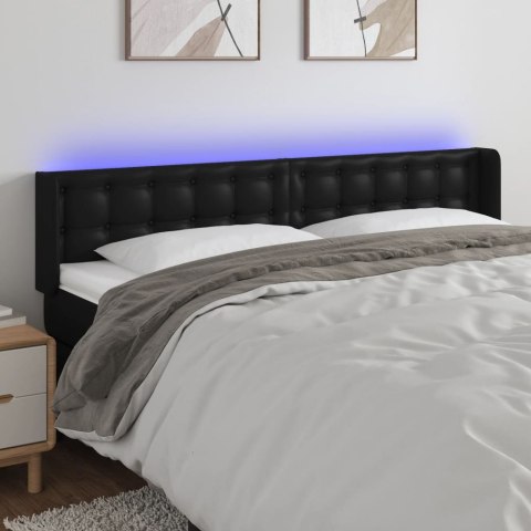 Zagłówek do łóżka z LED, czarny, 183x16x78/88cm, sztuczna skóra