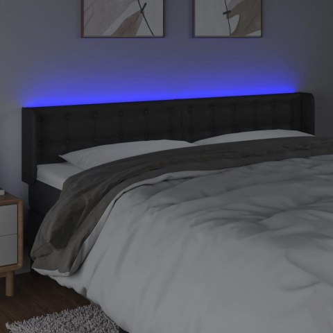 Zagłówek do łóżka z LED, czarny, 183x16x78/88cm, sztuczna skóra