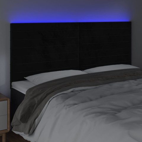 Zagłówek do łóżka z LED, czarny, 200x5x118/128 cm, aksamit